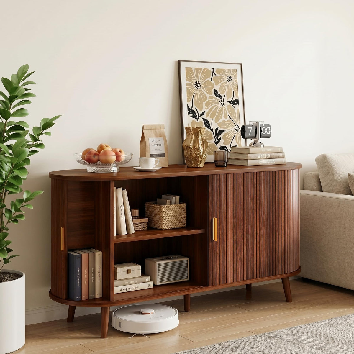 DreamDashio 55" Fluted Sideboard Buffet Cabinet with Storage & Sliding Door
