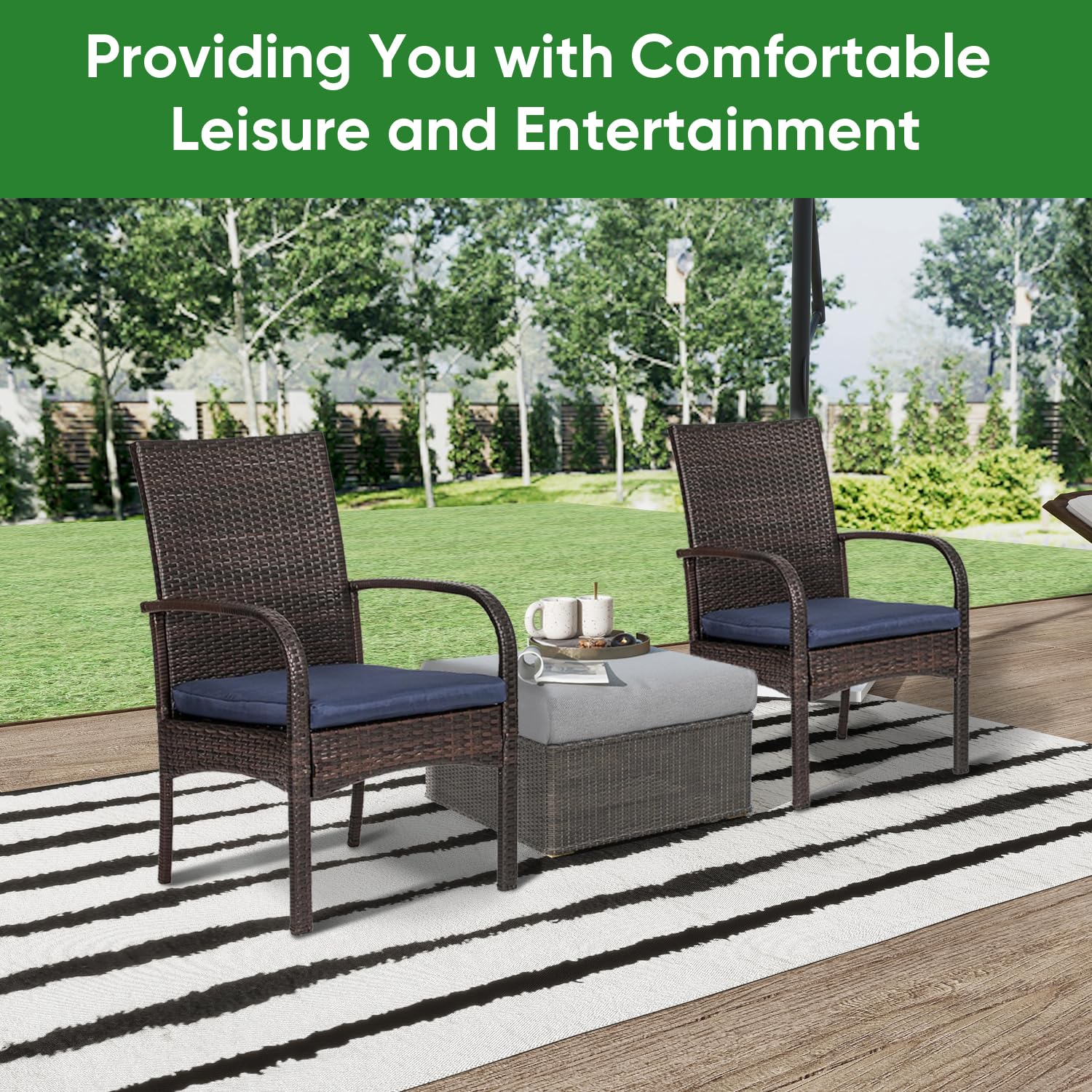 SAILARY Outdoor Wicker Patio Dining Chairs with Padded Cushions Set of 4: Porch Rattan Chairs Club Chairs with High Back and Deep Seating 350lbs, Brown