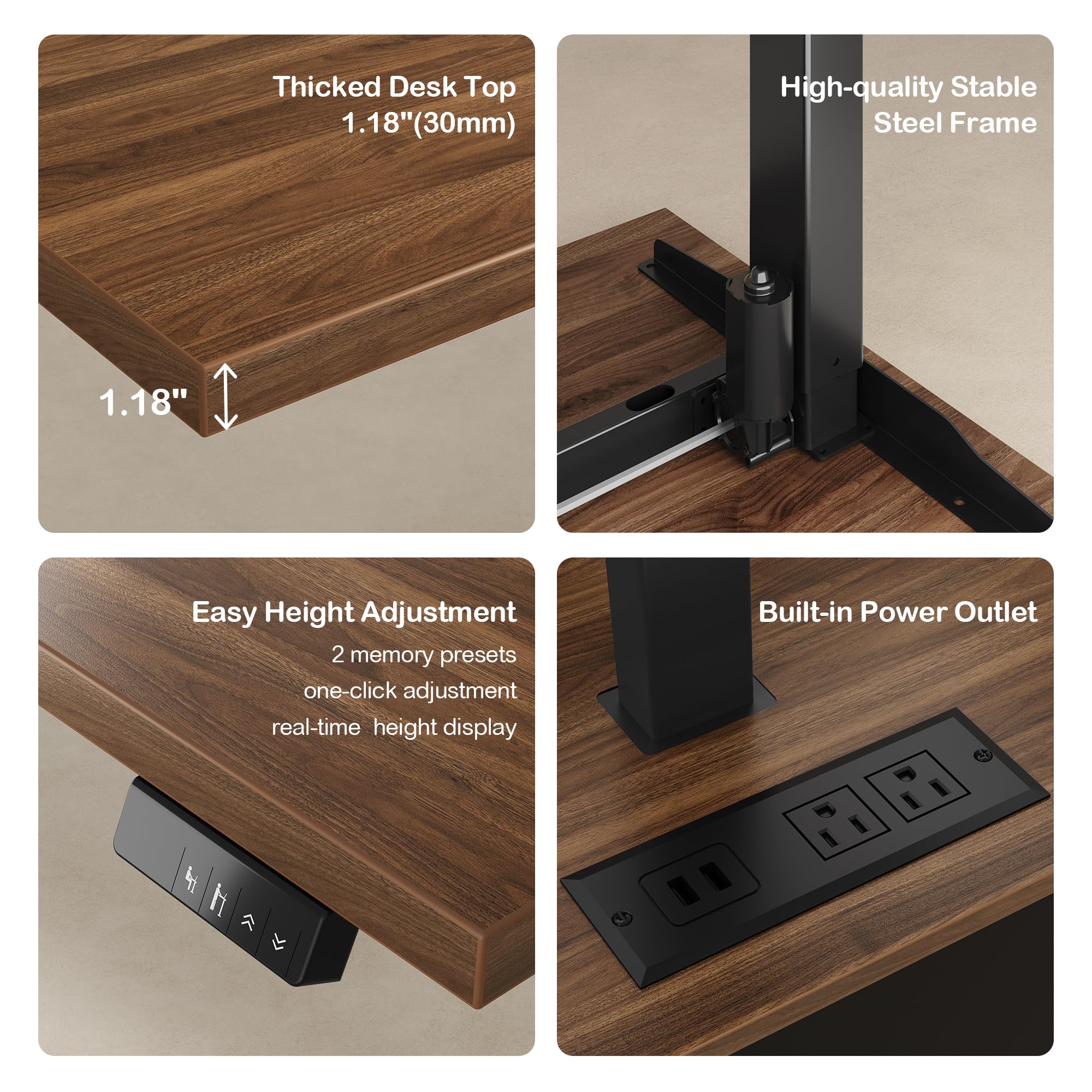 L-Shaped Electric Standing Desk with File Cabinet