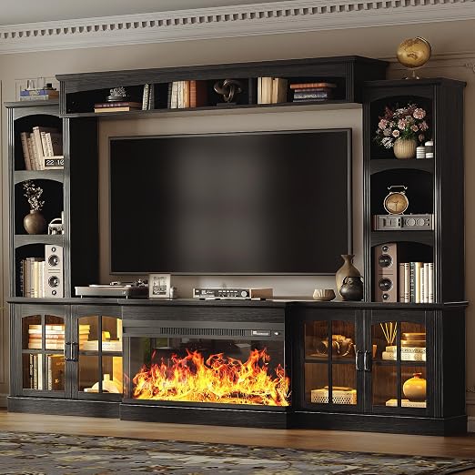 98" Farmhouse TV Stand with 36" Electric Fireplace