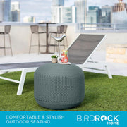 BIRDROCK HOME Outdoor Pouf Ottoman - Mist - Woven Indoor or Backyard Patio Use - Floor Footstool for Living Room- Knit Bean Bag - Oversized Padded Chair - Moroccan Foot Rest
