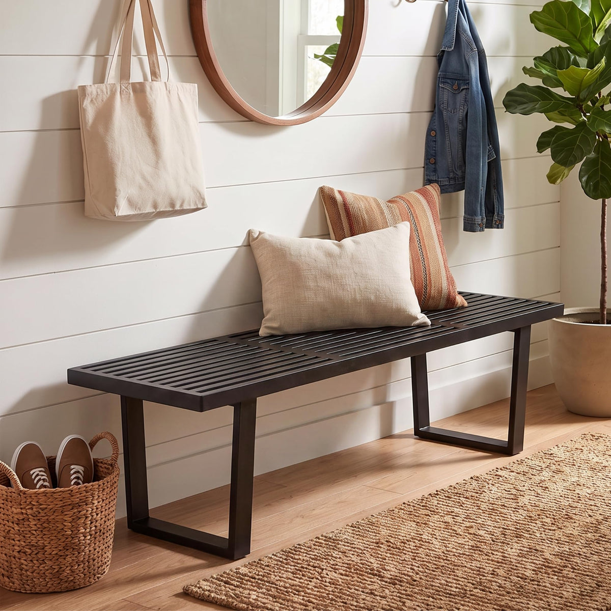 Wood Slat Entryway Bench