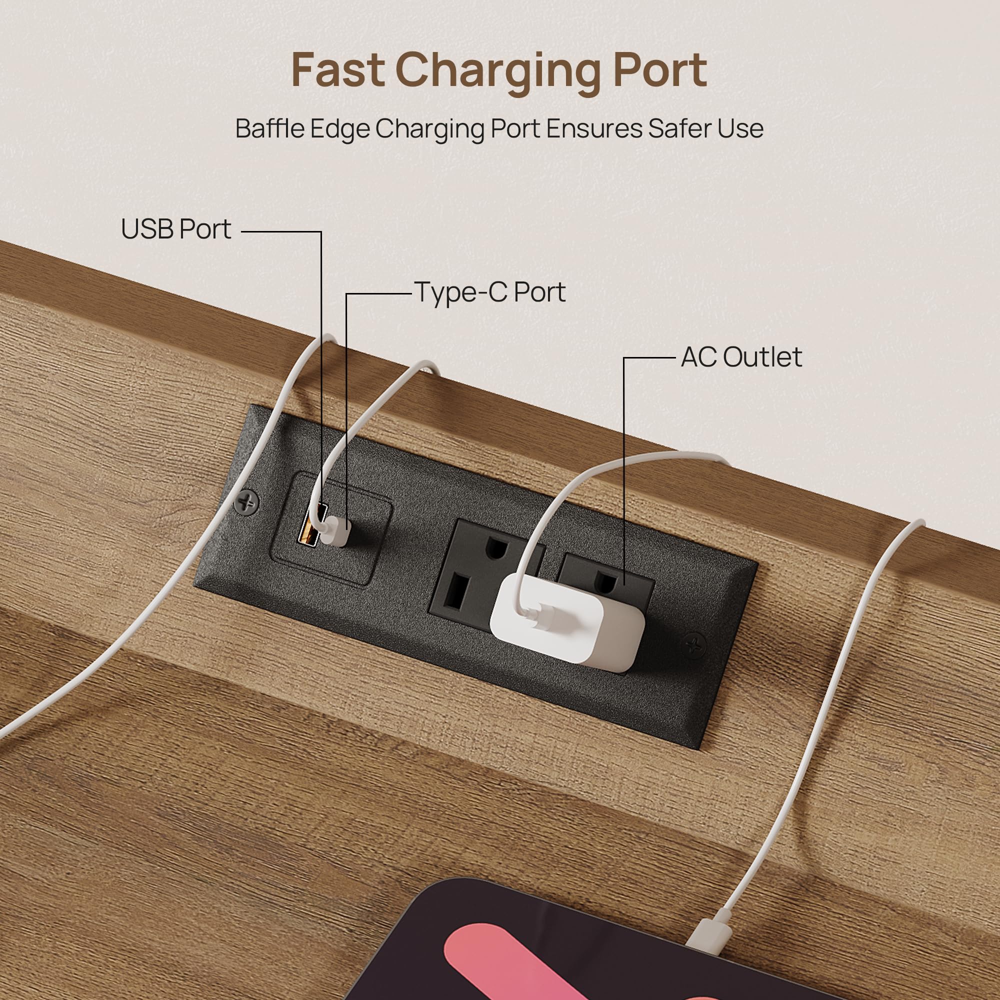 3-Drawer Nightstand Set of 2 with Charging Station