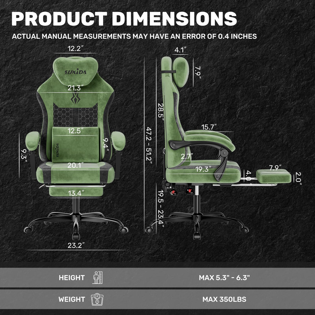 Green Fabric Gaming Chair with Footrest