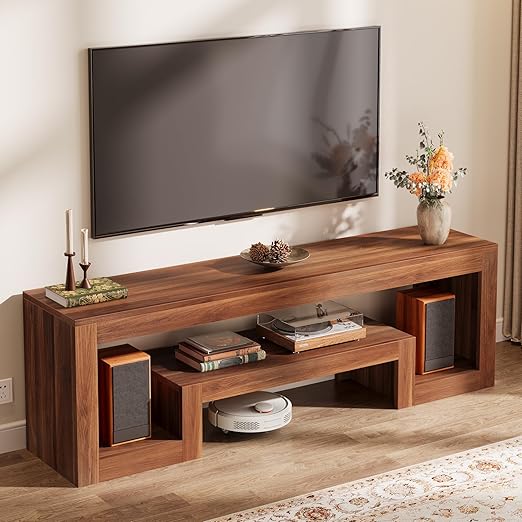 63-Inch Farmhouse TV Stand with Open Storage Shelves