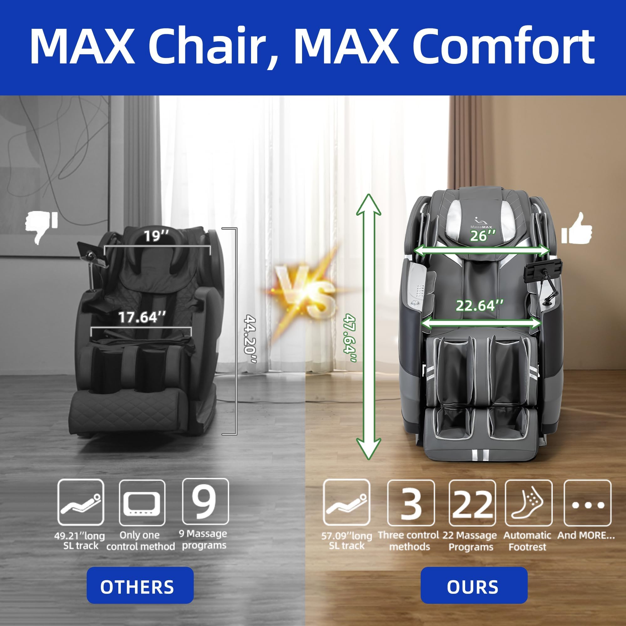 MassaMAX 4D Plus Massage Chair for Big & Tall People Full Body Massage Up to 6'10" & 500 lbs, 59" SL Track, OTA Cloud Upgrade - Never Outdated, APP Control, 27+ Modes, Auto Footrest Extension A580