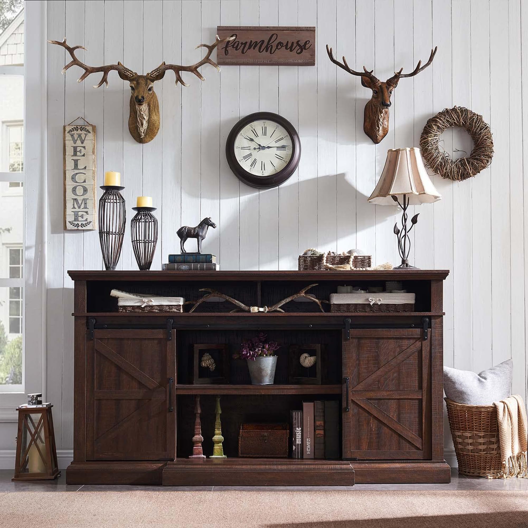 Farmhouse TV Stand with Sliding Barn Doors