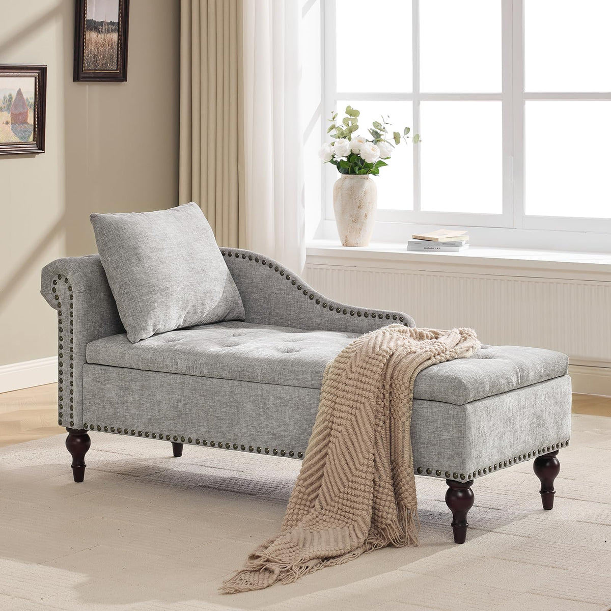 Velvet Storage Chaise Lounge