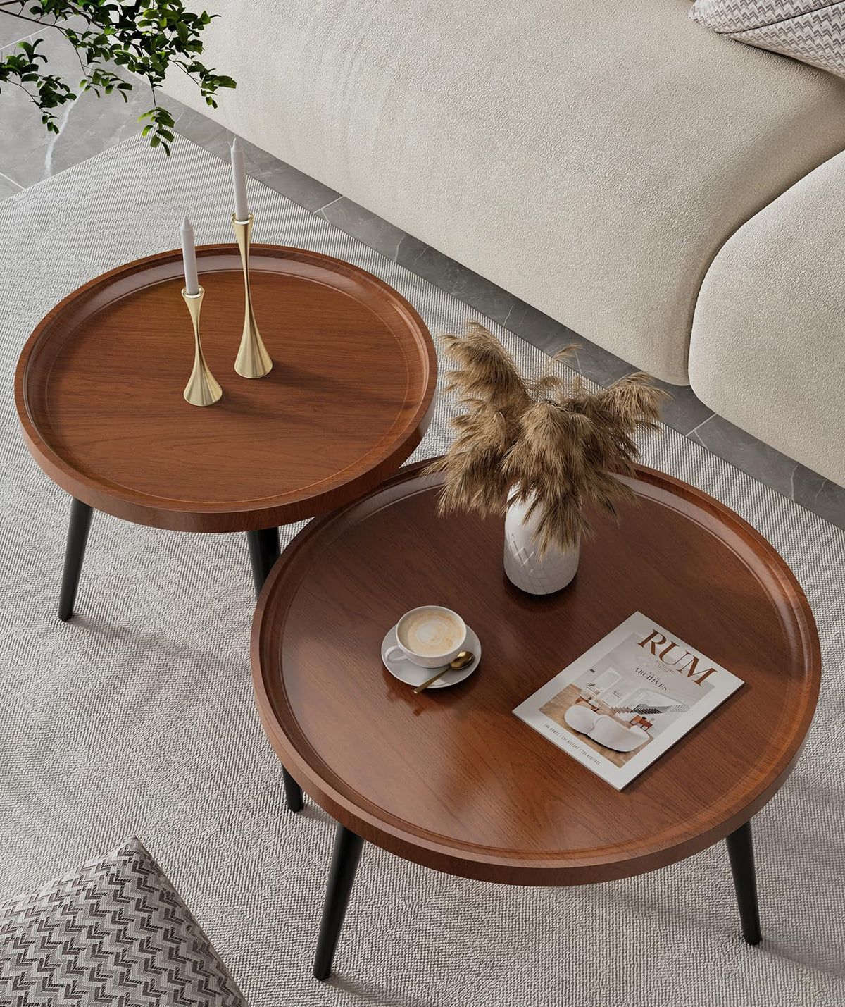 Walnut Round Nesting Coffee Tables