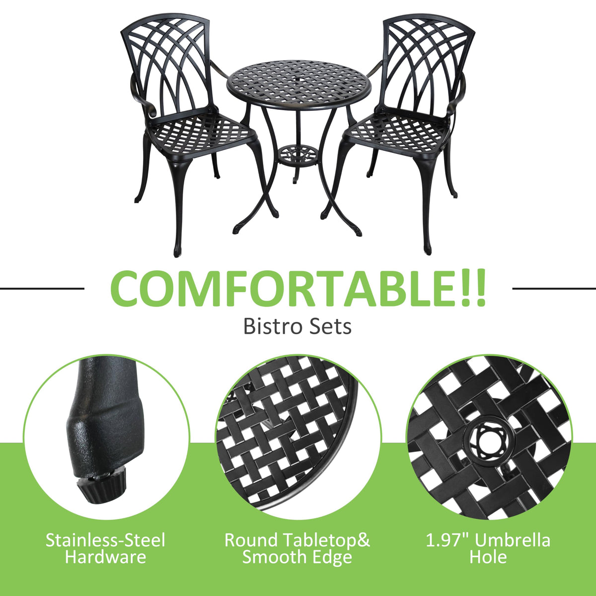 Withniture Bistro Patio Set 3 Piece,All Weather Bistro Table and Chairs Set