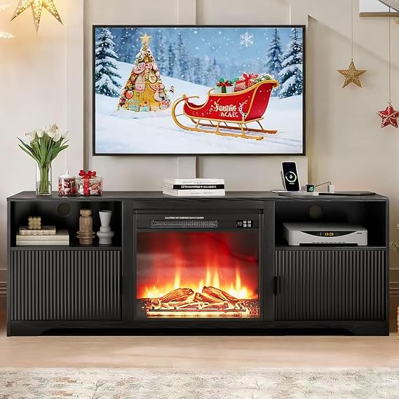 Fluted TV Stand with Storage – Mid-Century Modern Entertainment Center