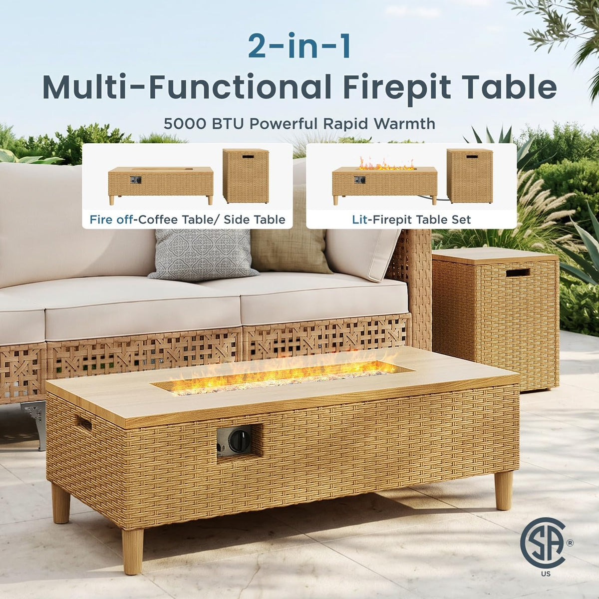 8-Piece Wicker Patio Set with Fire Pit