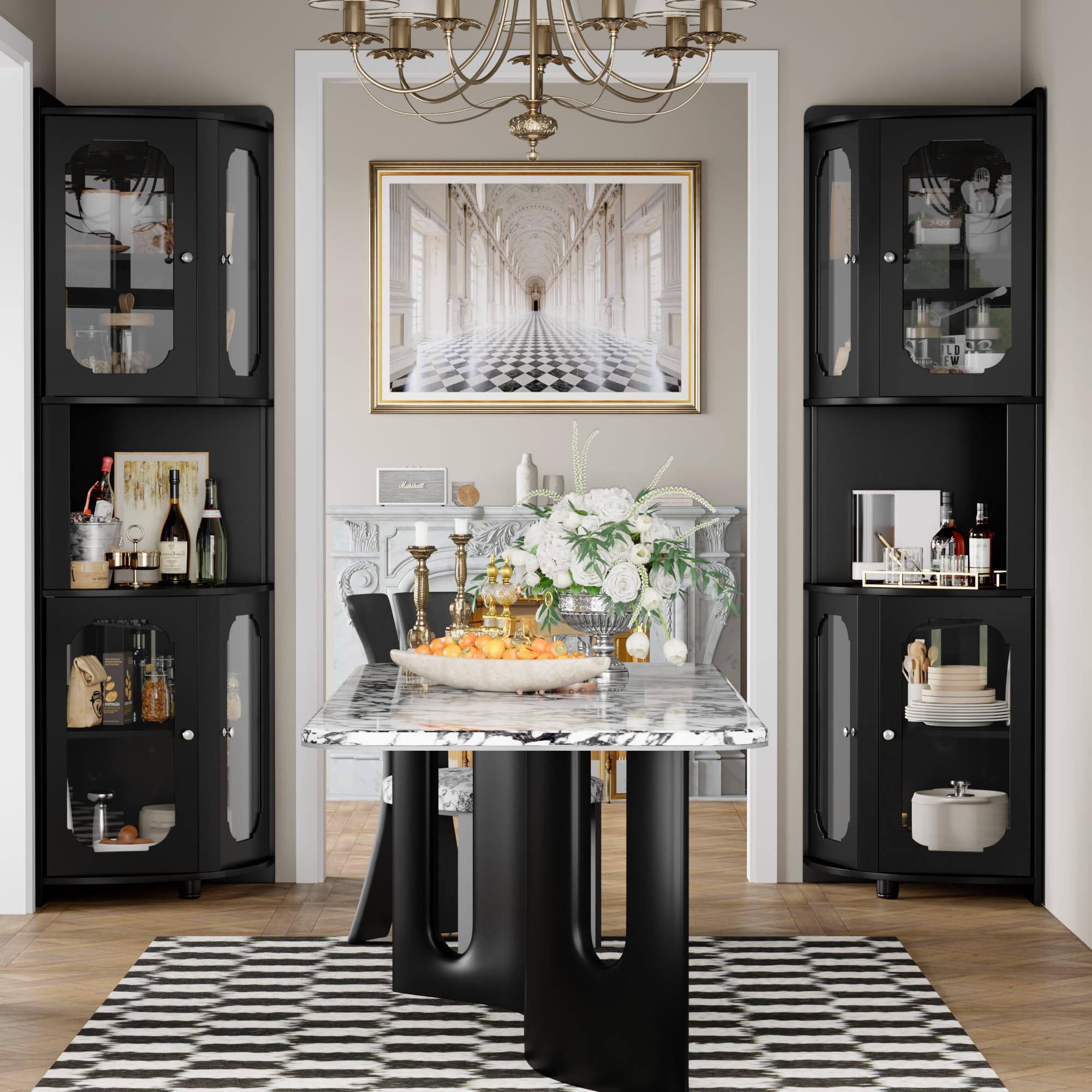 Corner Storage Cabinet 69" Tall | 5-Tier Shelves & Glass Doors