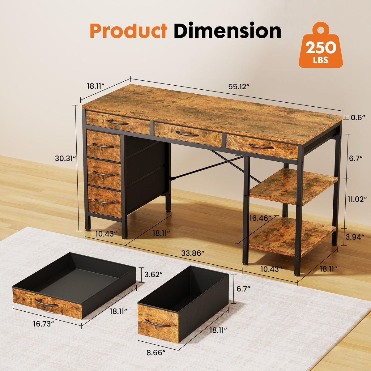 Computer Desk with 6 Fabric Drawers