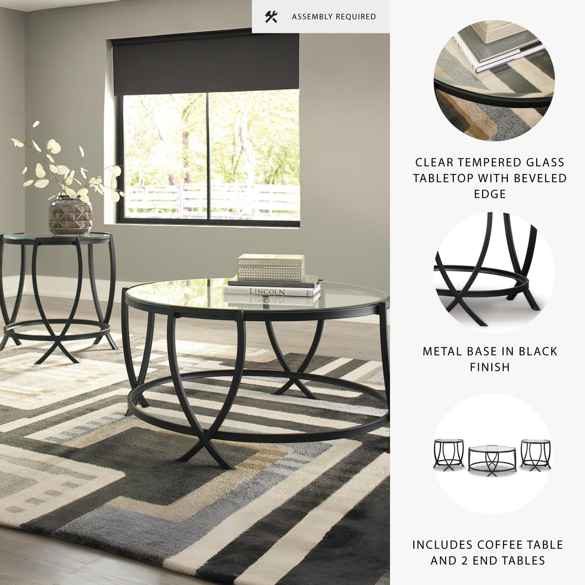 3-Piece Round Glass Coffee Table Set