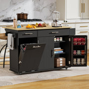 Rolling Kitchen Island with Trash Can & Drop Leaf