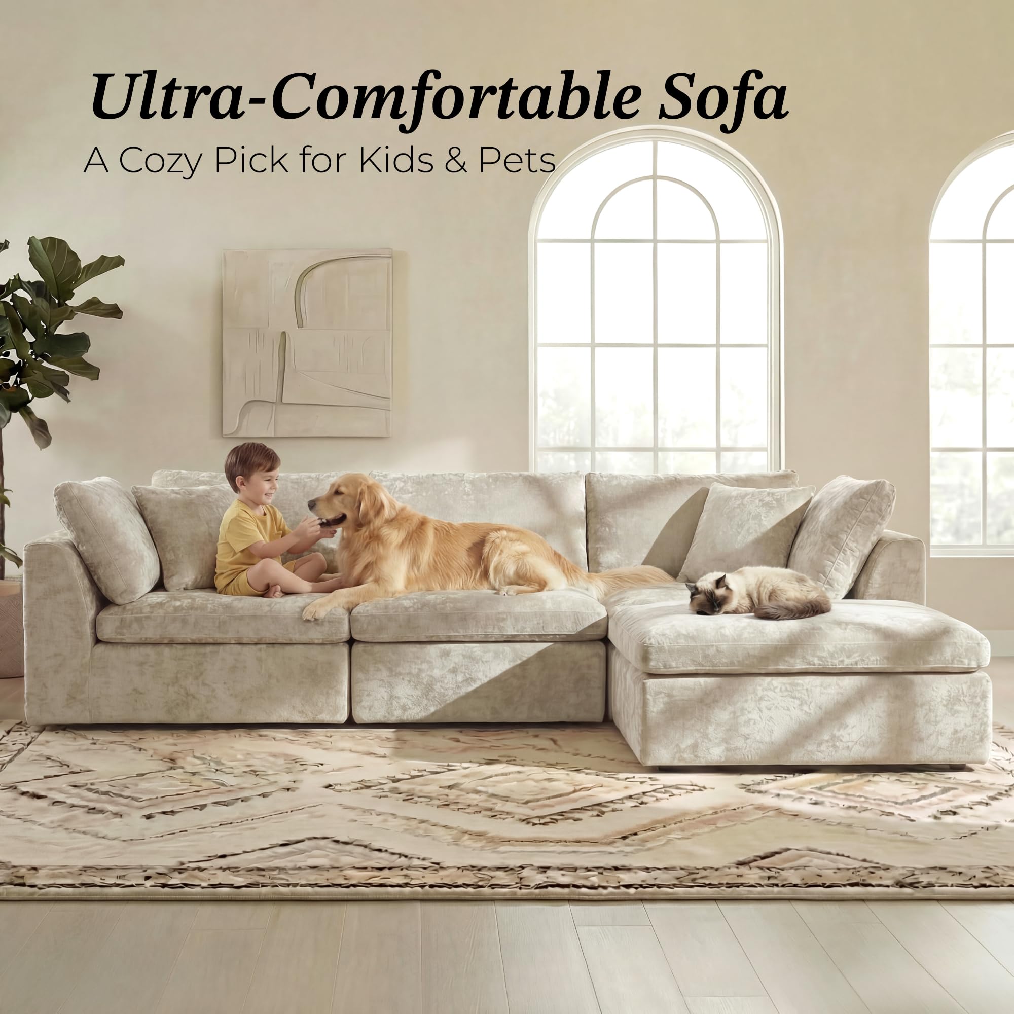 L-Shaped Modular Sectional Sofa with Ottoman