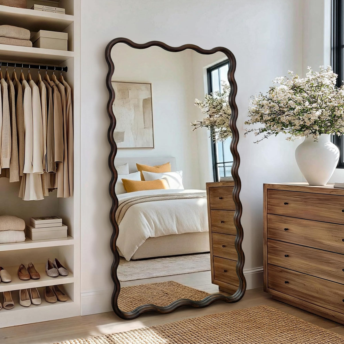 Wavy Solid Wood Full-Length Mirror