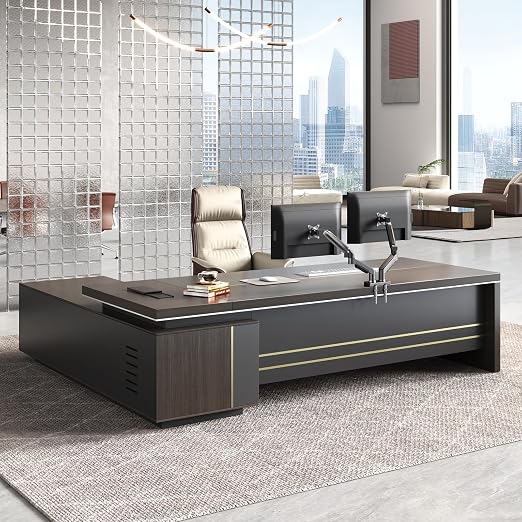 L-Shaped Executive Desk with Power Hub, Lock Drawer & Privacy Panel