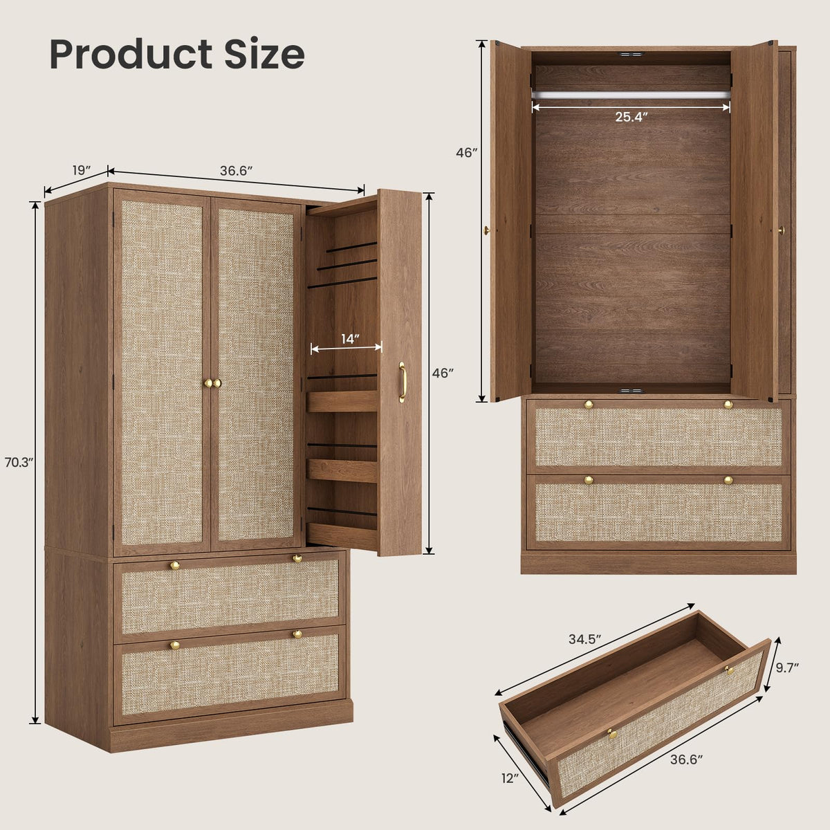 Rattan Wardrobe with Pull-Out Storage