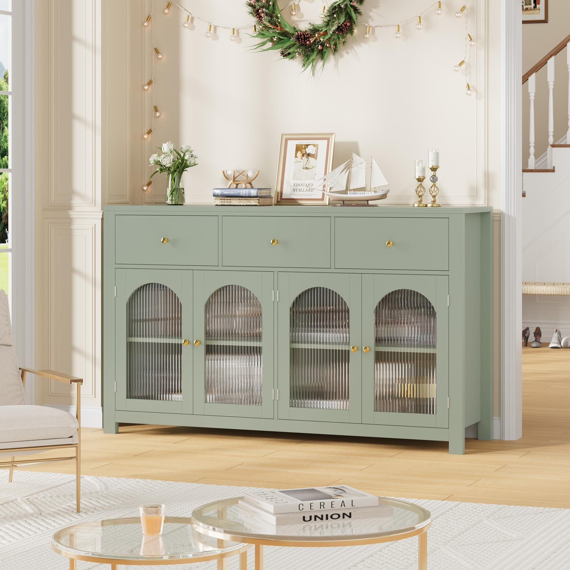 55" Buffet Cabinet with Storage & Fluted Glass Doors
