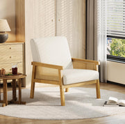 Rattan Accent Chair with High Back & Wooden Frame