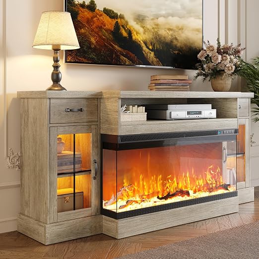 Rustic Oak Fireplace TV Stand