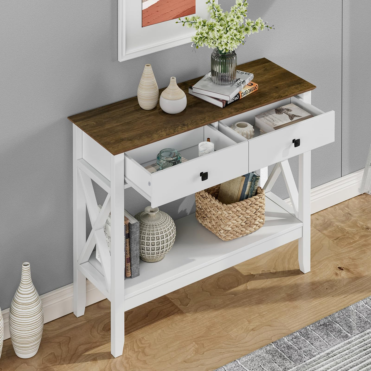 White Console Table with Drawers