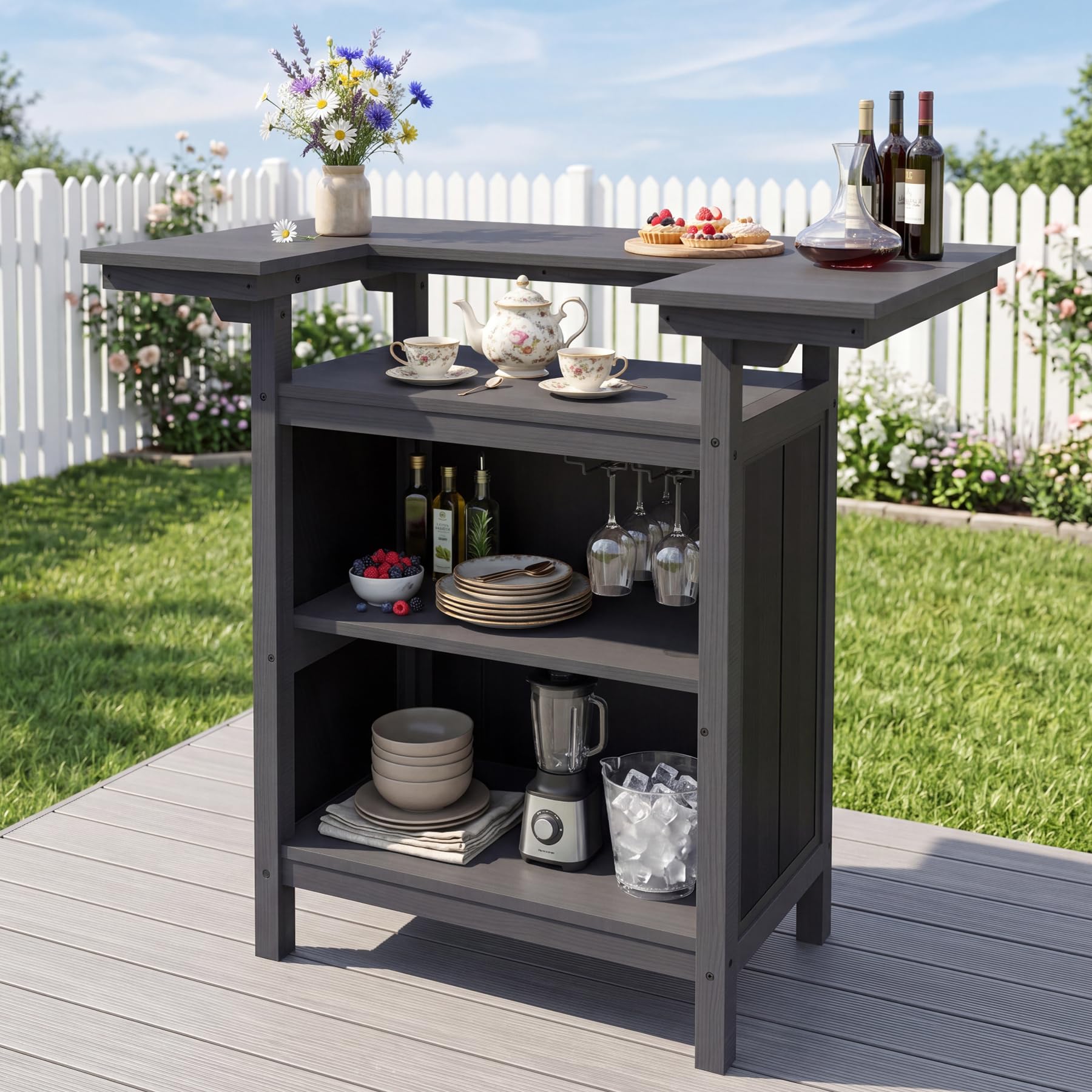 SHPAI Outdoor Bar, Patio Bar, Outdoor Kitchen Island, Outside Bar, Backyard Bar, HDPE & Aluminum Frame for Entertaining