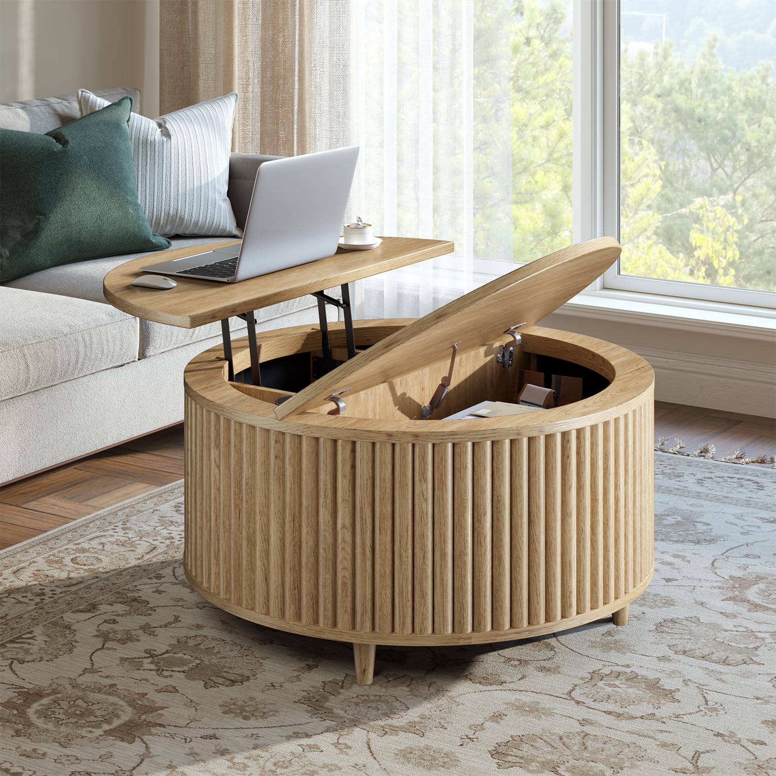 31.5" Round Lift-Top Coffee Table with Storage