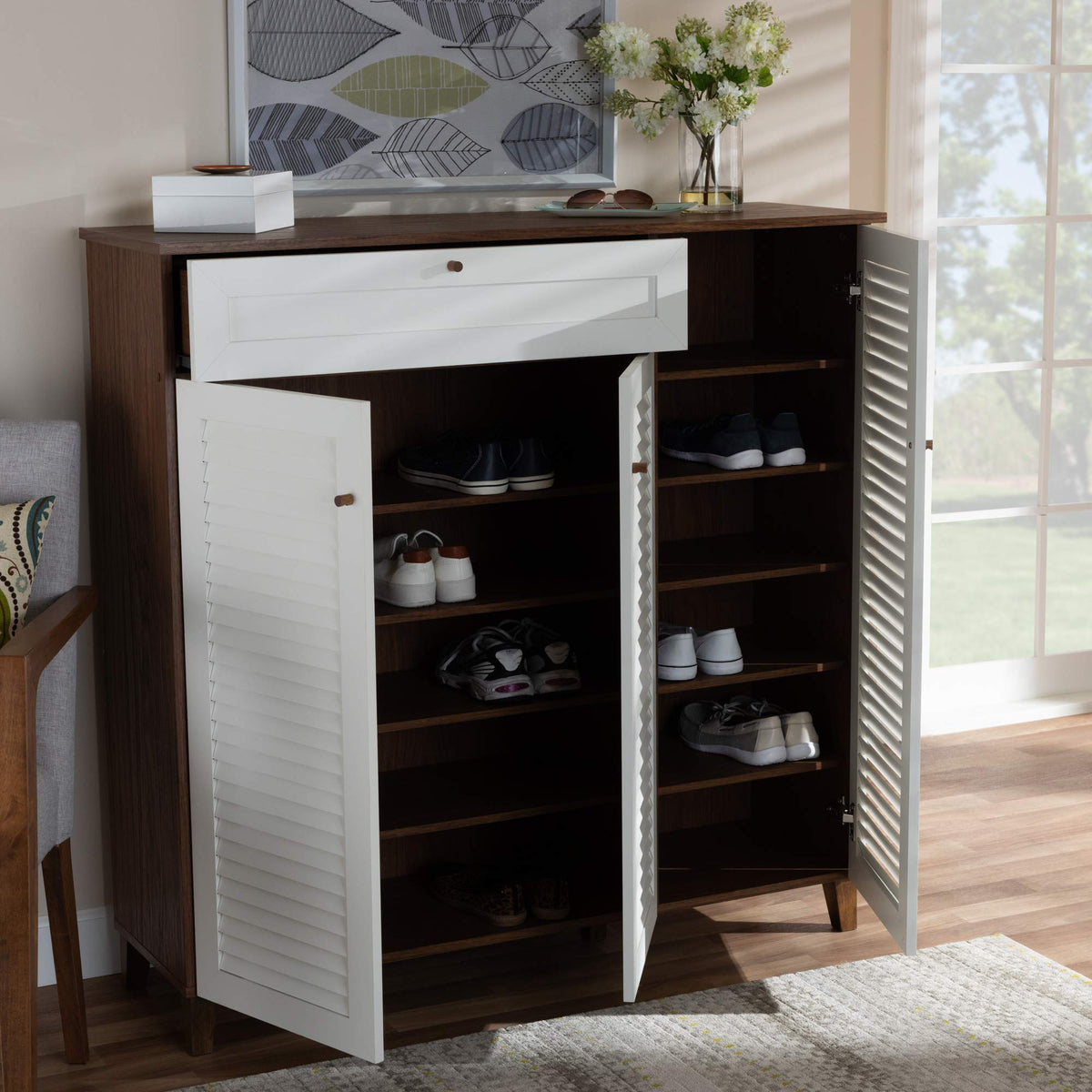 Baxton Studio Shoe Cabinets, White/Walnut