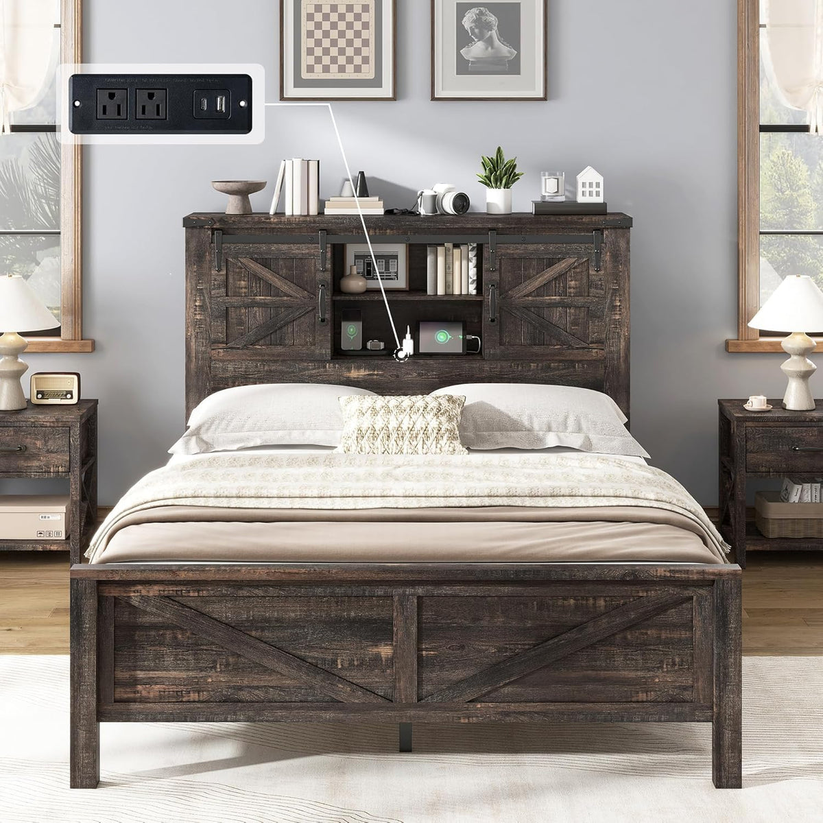 AMERLIFE 3-Piece Black Farmhouse Bedroom Set with Full Bed & 2 Dressers
