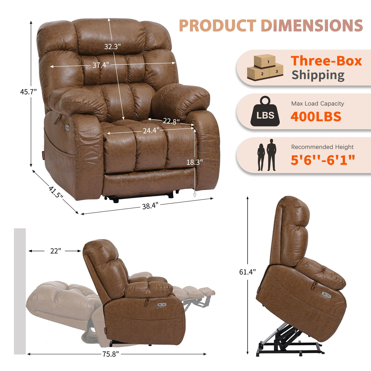 EONIX Oversized Zero Gravity Power Lift Recliner Chair Elderly, Nut Brown