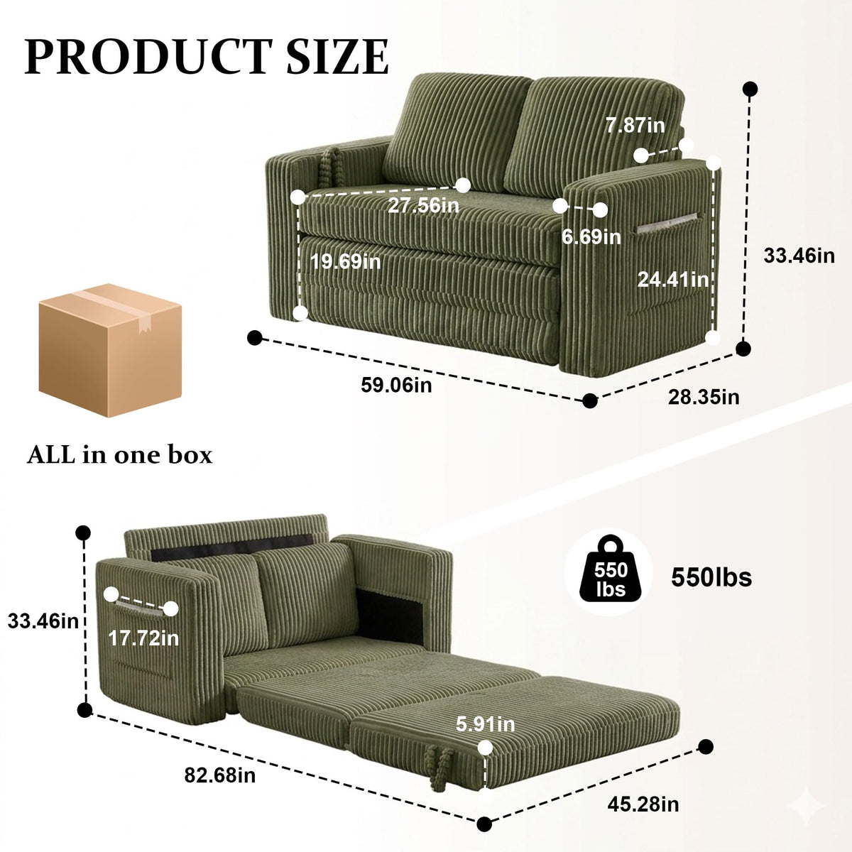 Corduroy Loveseat Sofa Bed