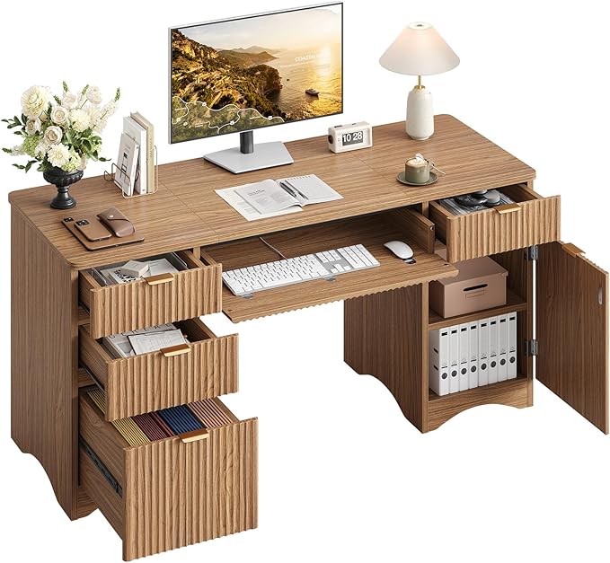 63" Fluted Executive Desk with Drawers & Storage Cabinet