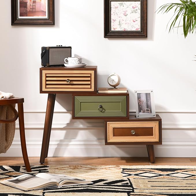 Vintage Accent Cabinet with Drawers & Open Shelf