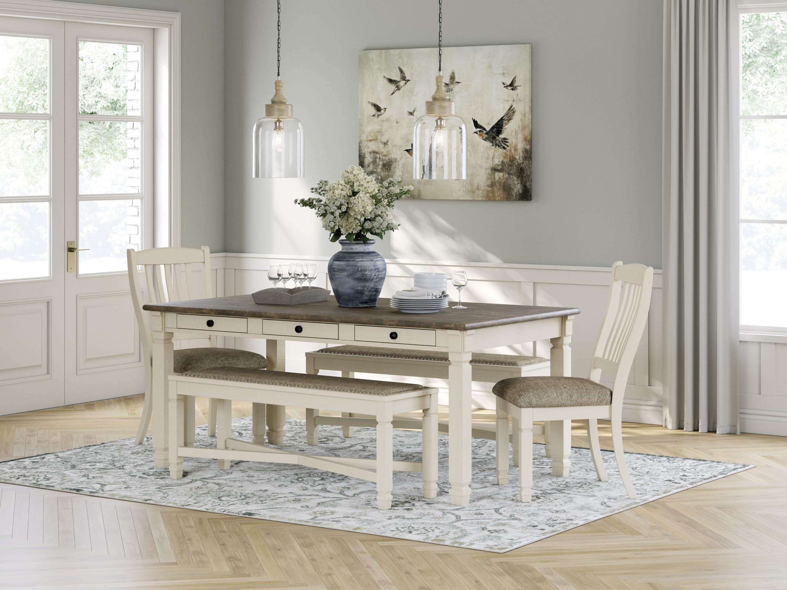 Farmhouse Dining Table with 6 Storage Drawers