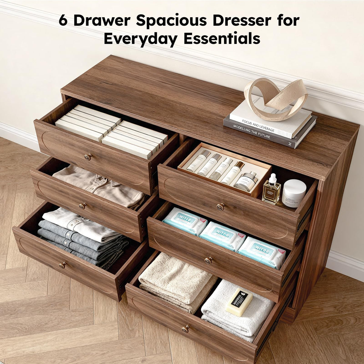 Walnut 6-Drawer Dresser