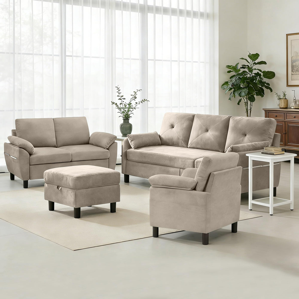 L-Shaped Sofa Set with Storage Ottoman