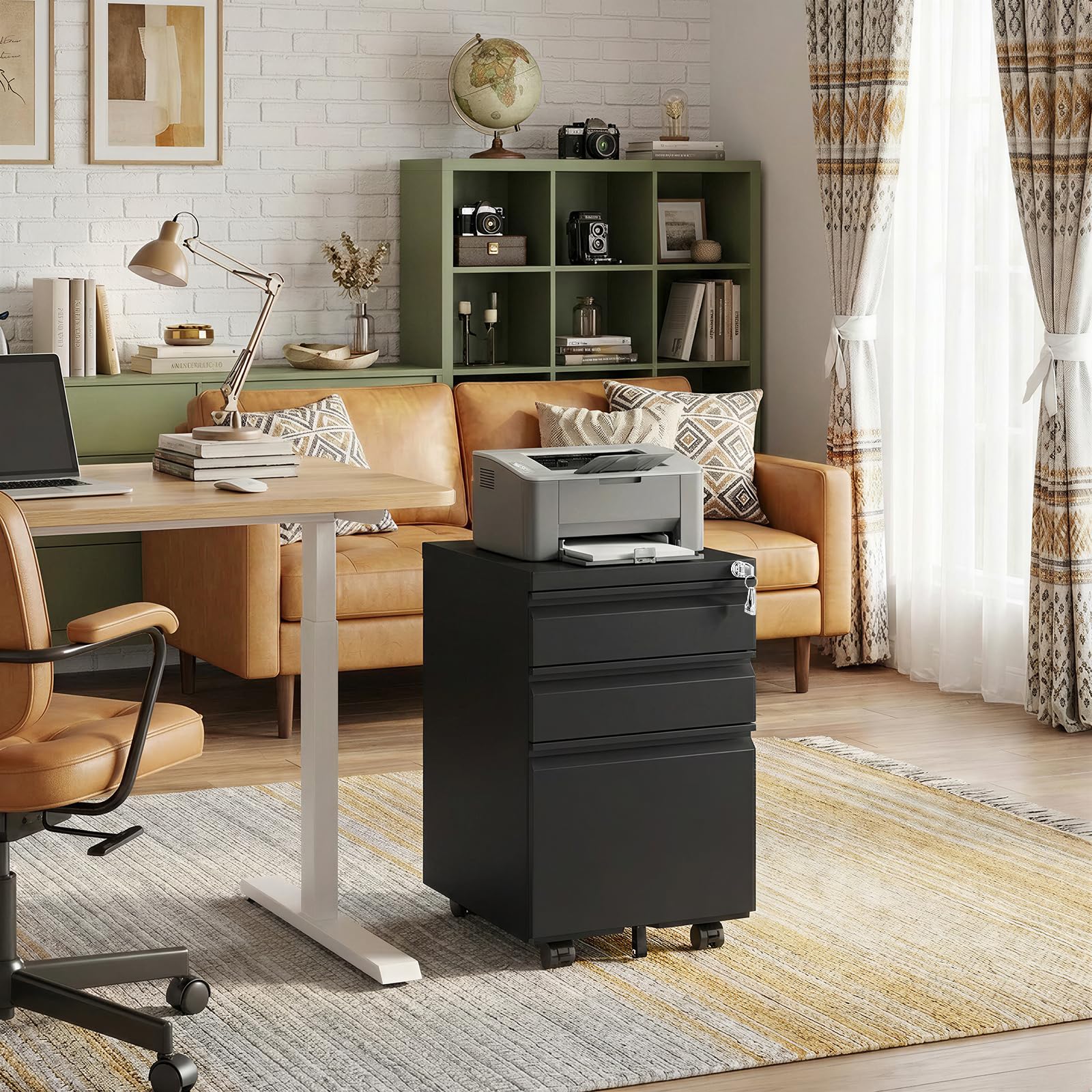 3-Drawer Locking Metal Filing Cabinet with Wheels