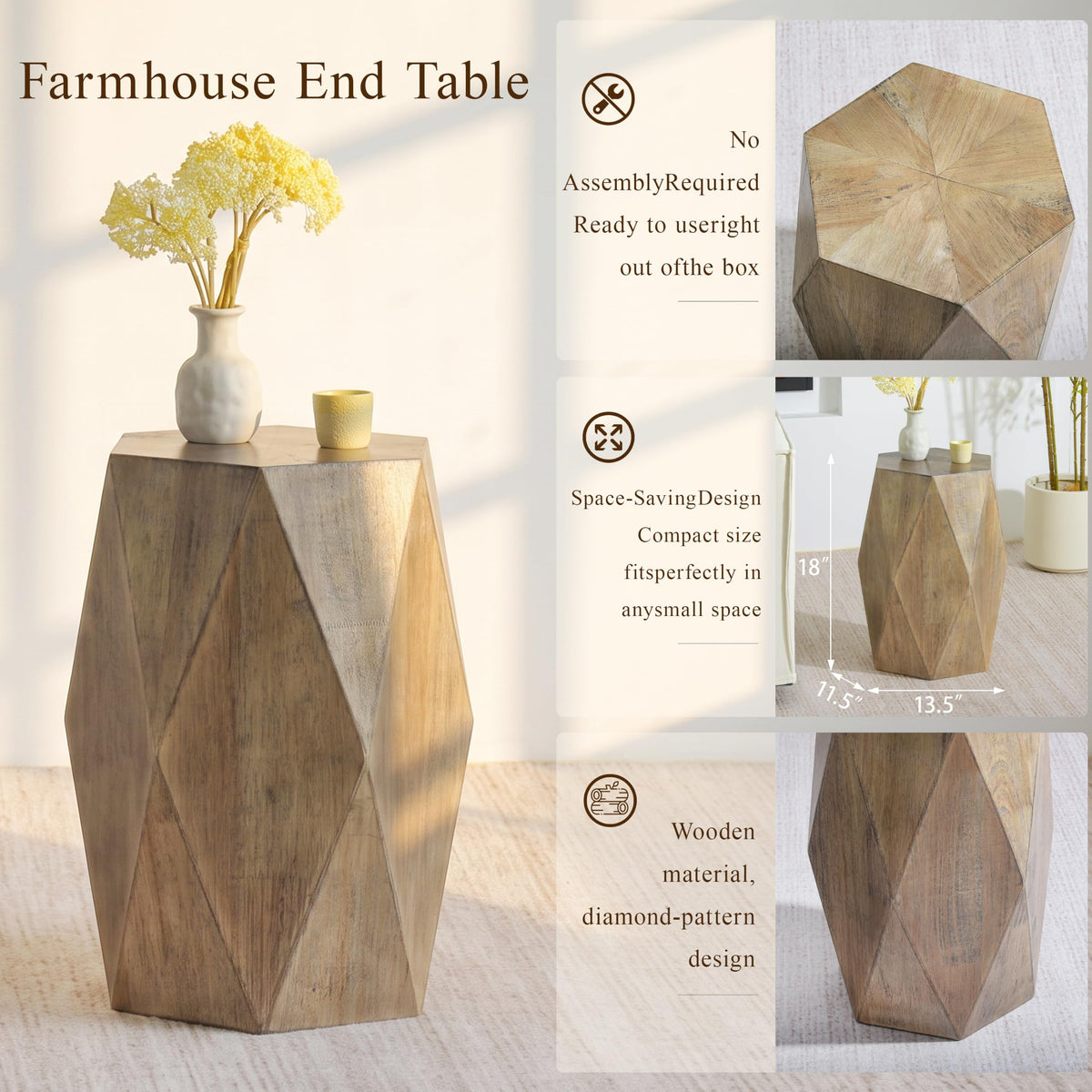 Wood Farmhouse End Table