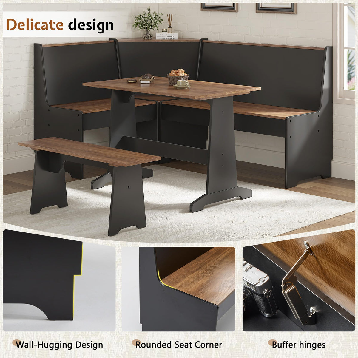 3-Piece Corner Dining Set with Storage