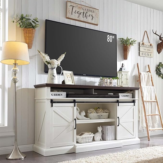 Farmhouse TV Stand with Sliding Barn Doors