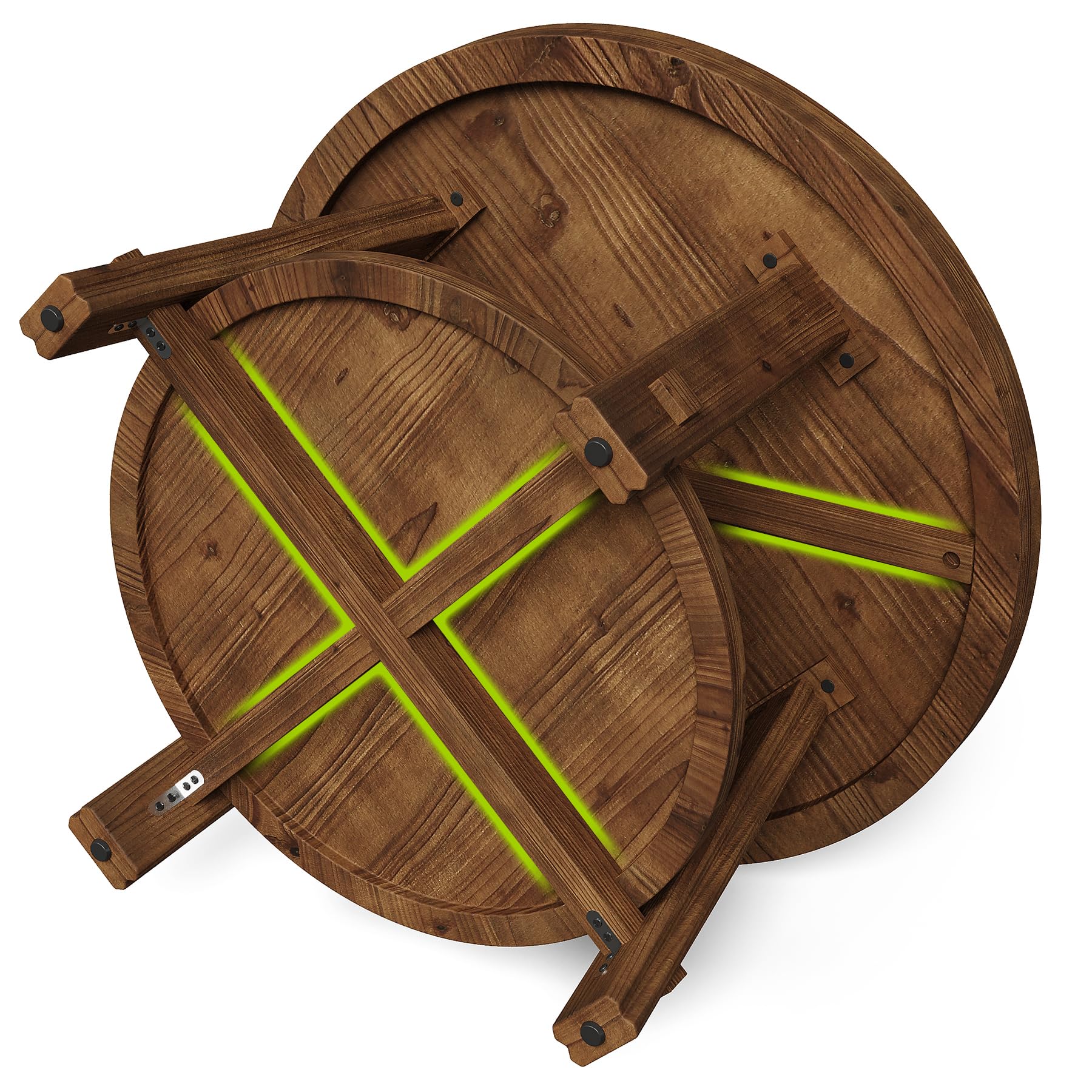 LITTLE TREE Solid Wood Coffee Table with Storage, 2-Tier Farmhouse Round Coffee Table for Living Room, Easy Assembly (Rustic Wood Color)