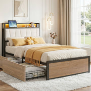 Twin / Twin XL Bed Frame with Storage Drawers, LED Lights & Charging Station
