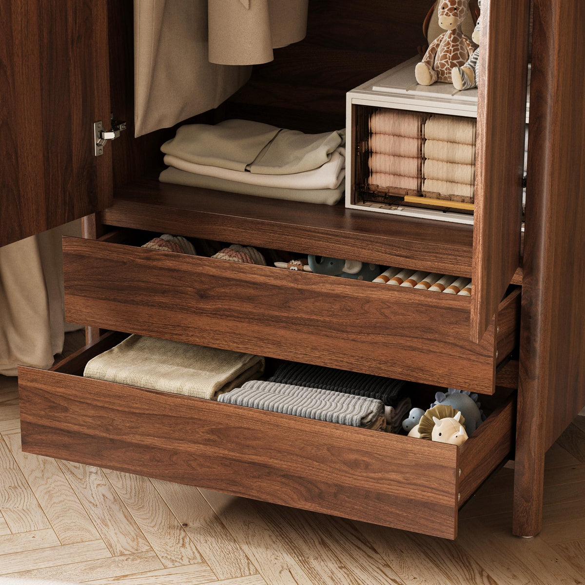 Walnut Wardrobe with 2 Drawers