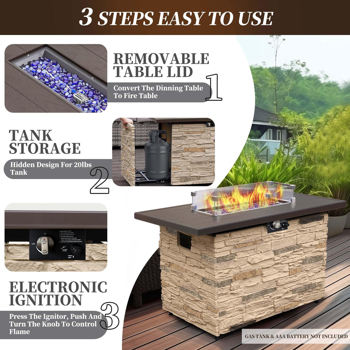 PIZZELLO 43" Propane Fire Pit Table, 50,000 BTU Outdoor Gas Firepit Table