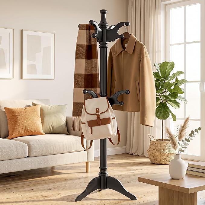 Solid Wood Coat Rack with 7 Hooks