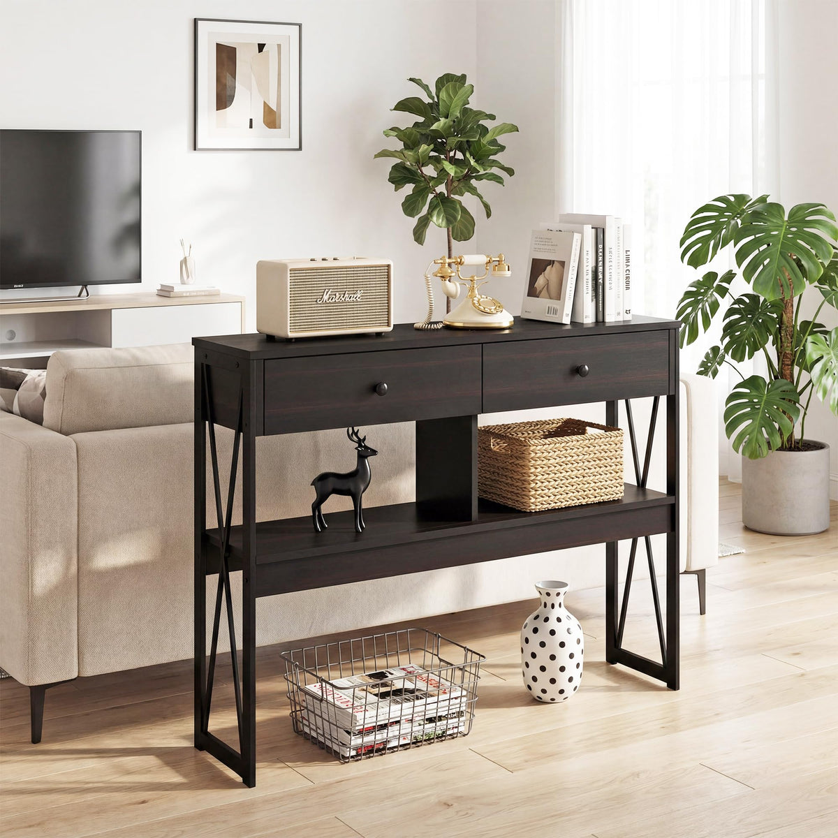 Narrow Console Table with Drawers