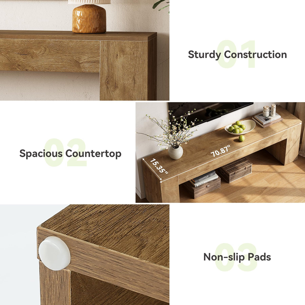 LITTLE TREE 70.8" TV Stand, Wooden Entertainment Center, Low TV Console Table for TVs Up to 80", Modern Chic Entertainment Center for Living Room, Bedroom, Apartment, Rustic Brown, Easy Assembly